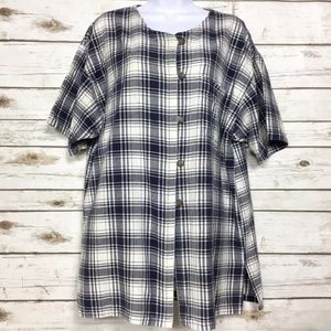 Clementine Long Blue & White Plaid Blouse or Top